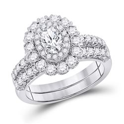 1 & 5/8 CTW Oval Diamond Bridal Wedding Ring 14kt White Gold - REF-283N5A