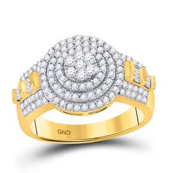 1 & 1/5 CTW Mens Round Diamond Circle Flower Cluster Ring 10kt Two-tone Gold - REF-77N7A
