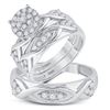 Image 1 : 3/4 CTW His Hers Round Diamond Cluster Matching Wedding Set 10kt White Gold - REF-68X2T