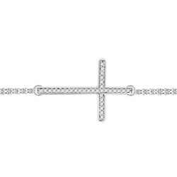 1/10 CTW Womens Round Diamond Sideways Cross Bracelet 10kt White Gold - REF-17F6W