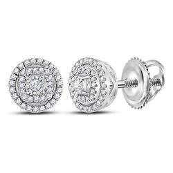 1/4 CTW Womens Round Diamond Halo Earrings 14kt White Gold - REF-38V2Y