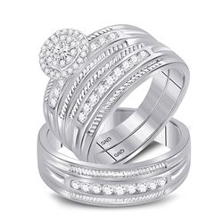 5/8 CTW His Hers Round Diamond Halo Matching Wedding Set 10kt White Gold - REF-68V2Y