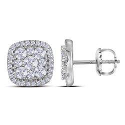 1 CTW Womens Round Diamond Square Cluster Earrings 10kt White Gold - REF-68M2F