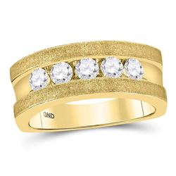 1 CTW Mens Machine-Set Round Diamond 5-stone Wedding Ring 10kt Yellow Gold - REF-156N7A