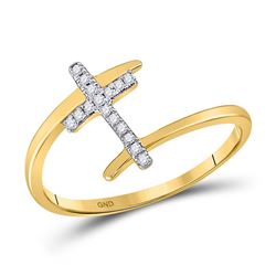 1/12 CTW Womens Round Diamond Cross Ring 10kt Yellow Gold - REF-12N2A