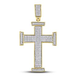 3/4 CTW Mens Round Diamond Cross Charm Pendant 10kt Yellow Gold - REF-58A5M