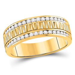 1/4 CTW Mens Round Diamond Wedding Double Row Band Ring 14kt Yellow Gold - REF-58F2W