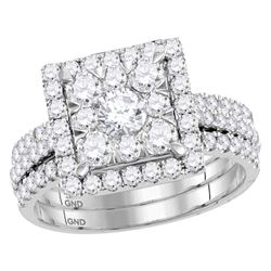 2 CTW Round Diamond Square Bridal Wedding Ring 14kt White Gold - REF-235A3M
