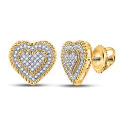 1/3 CTW Womens Round Diamond Roped Heart Cluster Earrings 10kt Yellow Gold - REF-27M3F