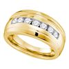 Image 1 : 3/4 CTW Mens Round Channel-set Diamond Ridged Wedding Band Ring 10kt Yellow Gold - REF-74X4T
