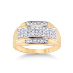 1/3 CTW Mens Round Diamond Rectangle Cluster Ring 10kt Yellow Gold - REF-41H5R