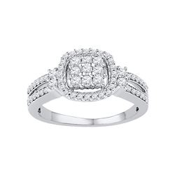 1/2 CTW Womens Round Diamond Cushion-frame Cluster Split-shank Ring 10kt White Gold - REF-40V8Y