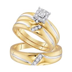 1/5 CTW His Hers Round Diamond Solitaire Matching Wedding Set 10kt Yellow Gold - REF-46R3X