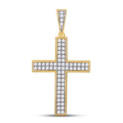 3/4 CTW Mens Round Diamond Roman Cross Charm Pendant 10kt Yellow Gold - REF-61W4H