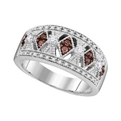 1/3 CTW Womens Round Brown Diamond Milgrain Symmetrical Band Ring 10kt White Gold - REF-40X8T