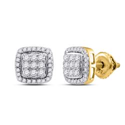 1/2 CTW Womens Round Diamond Square Cluster Earrings 10kt Yellow Gold - REF-35F4W
