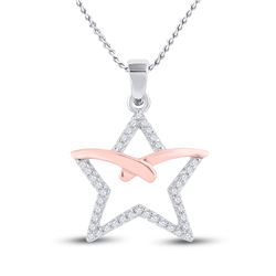 1/6 CTW Womens Round Diamond Star Pendant 10kt Two-tone Gold - REF-11W6H