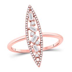 1/4 CTW Womens Baguette Diamond Oblong Geometric Statement Fashion Ring 14kt Rose Gold - REF-36R2X