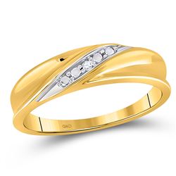 0.02 CTW Mens Round Diamond Diagonal Row Band Ring 10kt Yellow Gold - REF-15T2V
