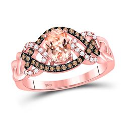 1 CTW Womens Oval Morganite Brown Diamond Fashion Ring 10kt Rose Gold - REF-51M2F