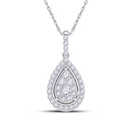 1/4 CTW Womens Round Diamond Teardrop Pendant 14kt White Gold - REF-23A3M