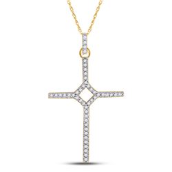 1/6 CTW Womens Round Diamond Cross Pendant 10kt Yellow Gold - REF-10N9A