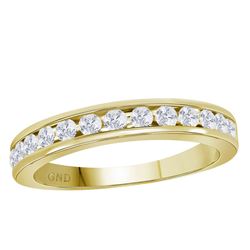 1/2 CTW Mens Round Diamond Wedding Single Row Band Ring 14kt Yellow Gold - REF-51V8Y