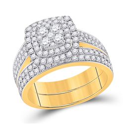 1 & 3/8 CTW Round Diamond Square Bridal Wedding Ring 14kt Yellow Gold - REF-143N2A