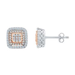 3/8 CTW Womens Round Diamond Square Cluster Earrings 10kt Two-tone Gold - REF-28T5V