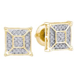 1/10 CTW Womens Round Diamond Square Geomteric Cluster Earrings 10kt Yellow Gold - REF-19X2T