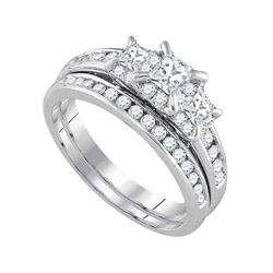1 CTW Princess Diamond 3-Stone Bridal Wedding Ring 14kt White Gold - REF-129A5M