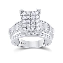 1 & 1/2 CTW Round Diamond Cluster Bridal Wedding Engagement Ring 10kt White Gold - REF-109Y2N