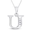 Image 1 : 1/20 CTW Womens Round Diamond U Initial Letter Pendant 10kt White Gold - REF-8H3R