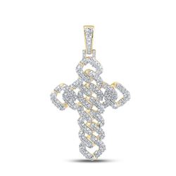 1 & 3/4 CTW Mens Round Diamond Cuban Link Cross Charm Pendant 10kt Yellow Gold - REF-115H8R