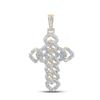 Image 1 : 1 & 3/4 CTW Mens Round Diamond Cuban Link Cross Charm Pendant 10kt Yellow Gold - REF-115H8R