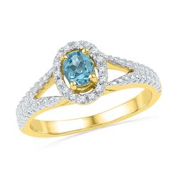 5/8 CTW Womens Oval Lab-Created Blue Topaz Solitaire Ring 10kt Yellow Gold - REF-19M3F