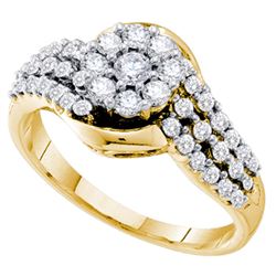 3/4 CTW Womens Round Diamond Flower Cluster Ring 14kt Yellow Gold - REF-79W3H