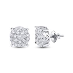 1 & 1/2 CTW Womens Round Diamond Cluster Earrings 14kt White Gold - REF-109T2V