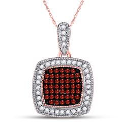 1/5 CTW Womens Round Red Color Enhanced Diamond Square Cluster Pendant 10kt Rose Gold - REF-23F3W
