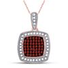 Image 1 : 1/5 CTW Womens Round Red Color Enhanced Diamond Square Cluster Pendant 10kt Rose Gold - REF-23F3W
