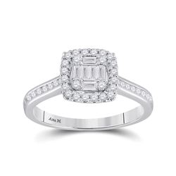 1/2 CTW Baguette Diamond Cluster Bridal Wedding Engagement Ring 14kt White Gold - REF-58A2M