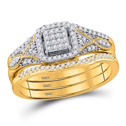 1/4 CTW Round Diamond 3-Piece Bridal Wedding Ring 10kt Yellow Gold - REF-34V3Y