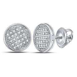 1/8 CTW Mens Round Diamond Circle Disk Cluster Earrings 10kt White Gold - REF-15V2Y