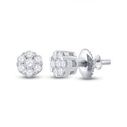 1/10 CTW Womens Round Diamond Flower Cluster Earrings 10kt White Gold - REF-13F5W