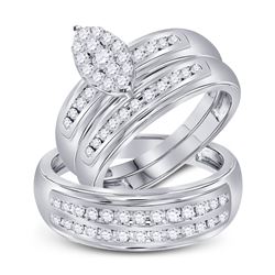 3/4 CTW His Hers Round Diamond Cluster Matching Wedding Set 10kt White Gold - REF-68Y2N