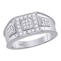 1/2 CTW Mens Round Diamond Square Ring 14kt White Gold - REF-92V6Y