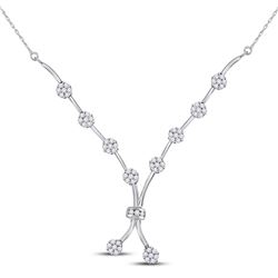 1 CTW Womens Round Diamond Flower Cluster Cocktail Necklace 14kt White Gold - REF-129T5V