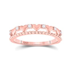 1/10 CTW Womens Round Diamond Heart Band Ring 10kt Rose Gold - REF-17X6T