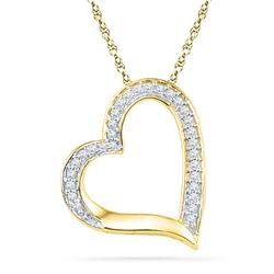 1/8 CTW Womens Round Diamond Heart Outline Pendant 10kt Yellow Gold - REF-9R5X