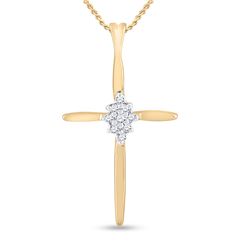 1/12 CTW Womens Round Diamond Cross Pendant 10kt Yellow Gold - REF-7T5V